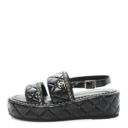 Chanel Shiny Lambskin Quilted Chain Around CC Platform Sandals 39 Black 1 of 10