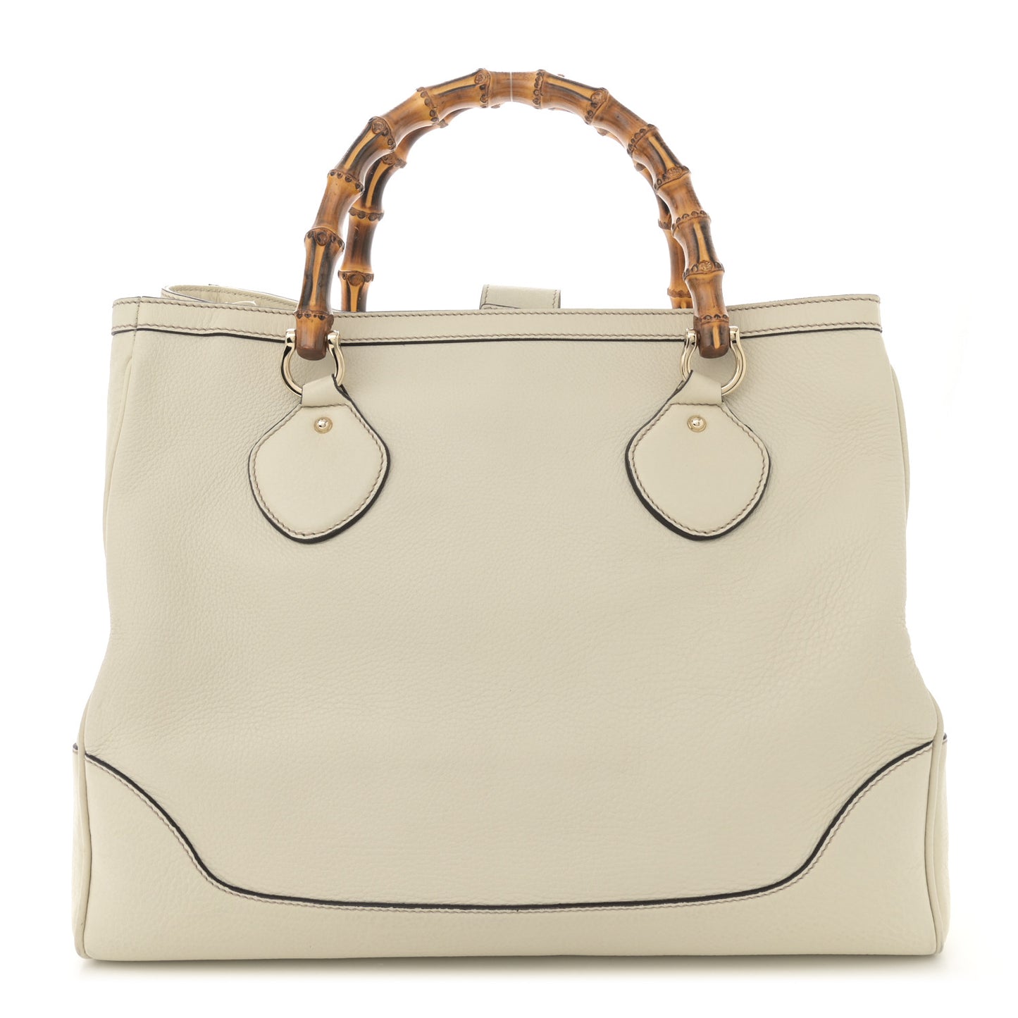 Grained Calfskin Medium Diana Bamboo Top Handle Tote Ivory