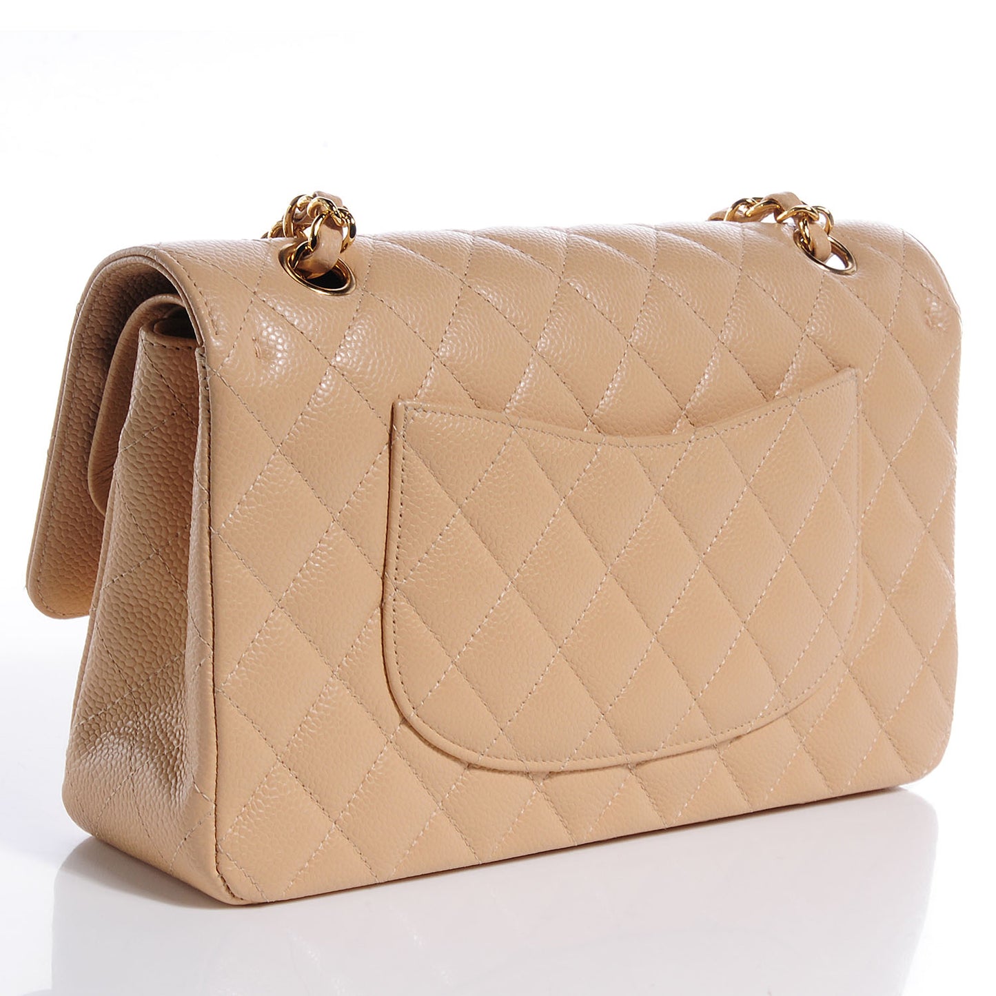 Caviar Quilted Medium Double Flap Beige