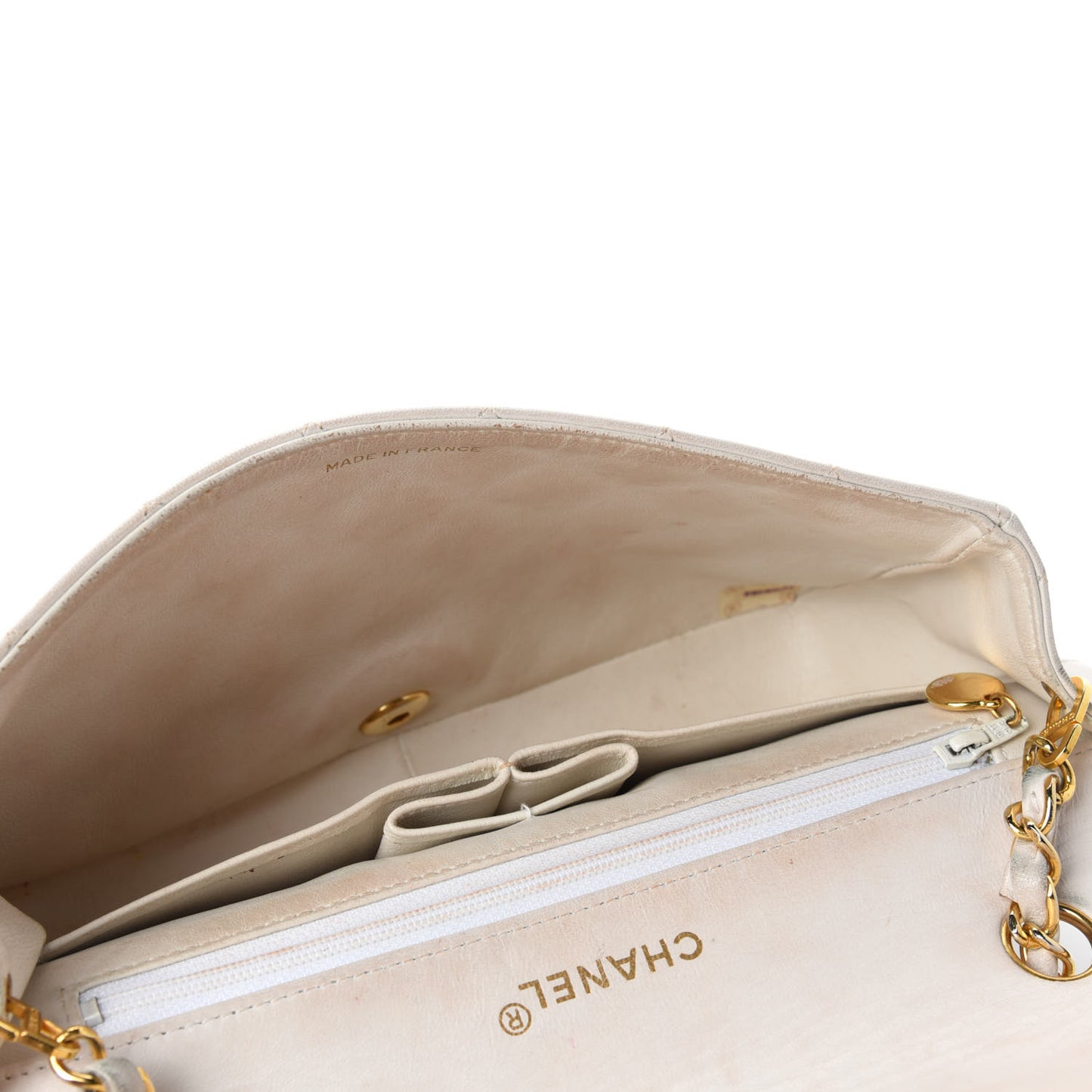 Lambskin Quilted Small Single Flap White