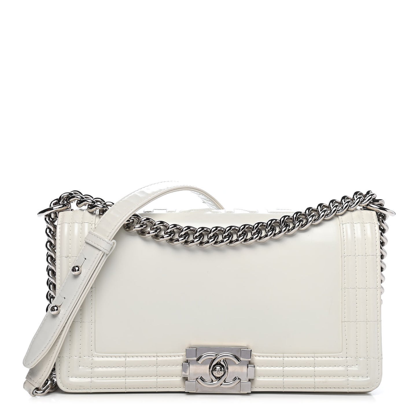 Glazed Calfskin Medium Boy Flap White