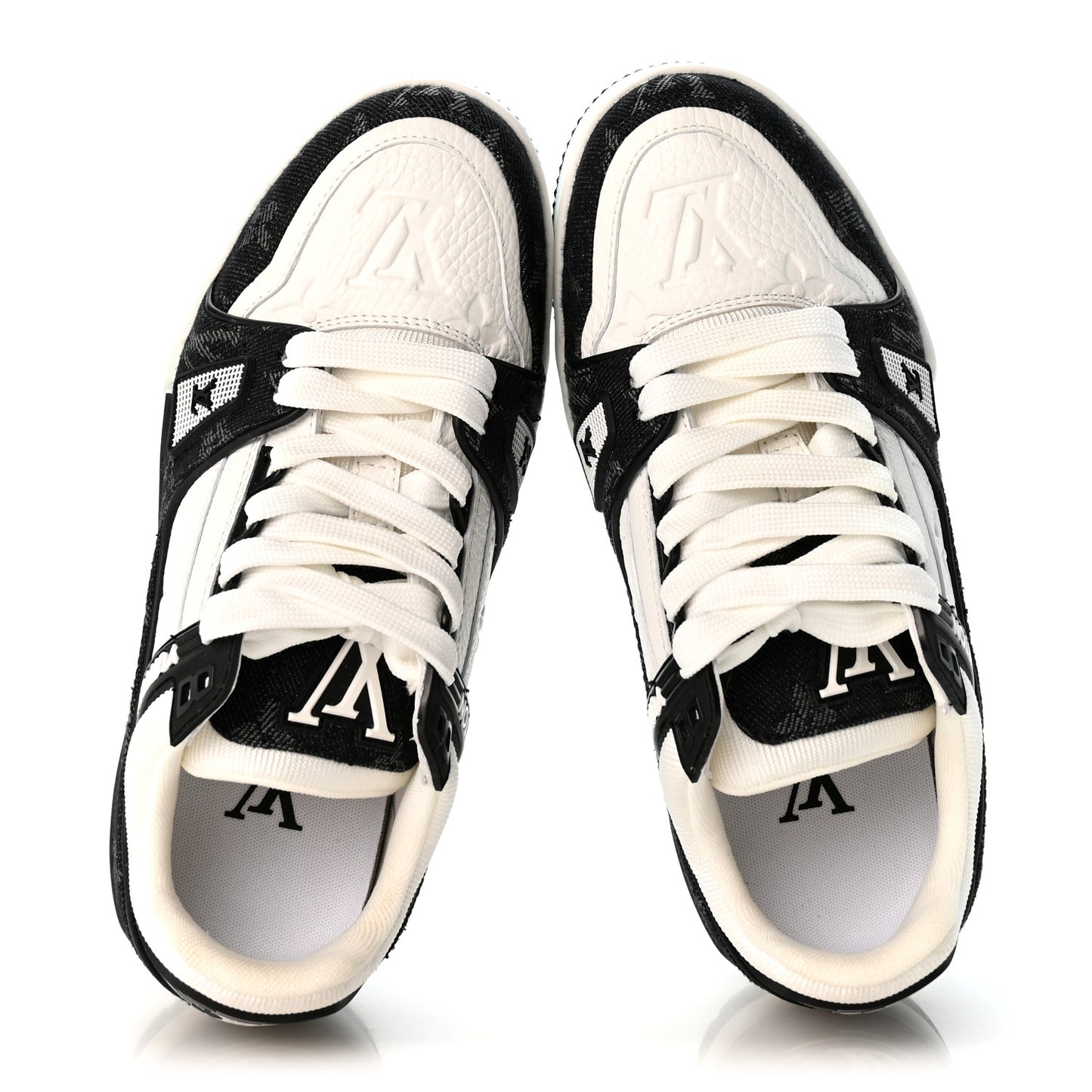 Calfskin Embossed Monogram Denim Womens LV Trainer Sneakers 35 Black