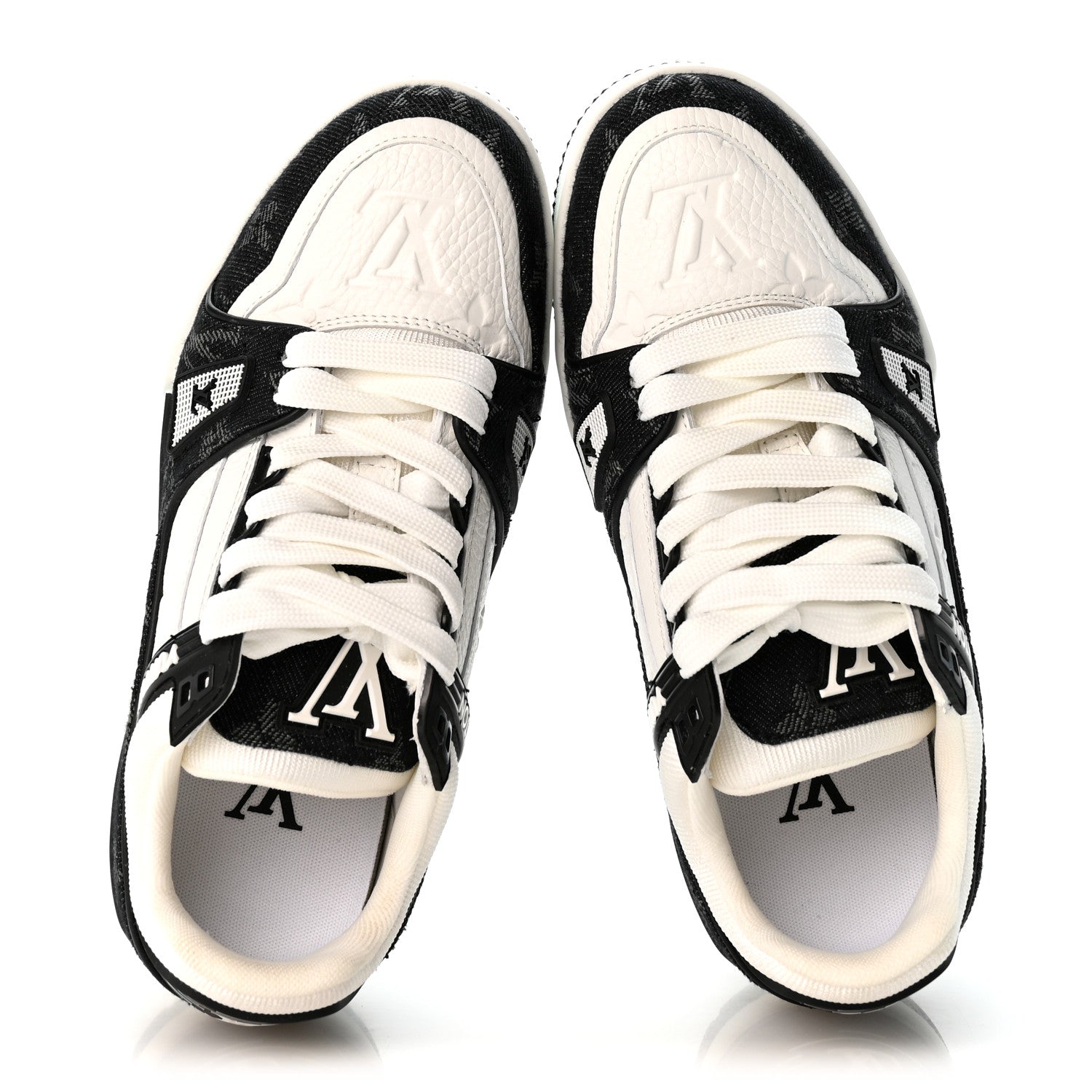 Louis Vuitton Calfskin Embossed Monogram Denim Womens LV Trainer Sneakers 35 Black 2 of 9