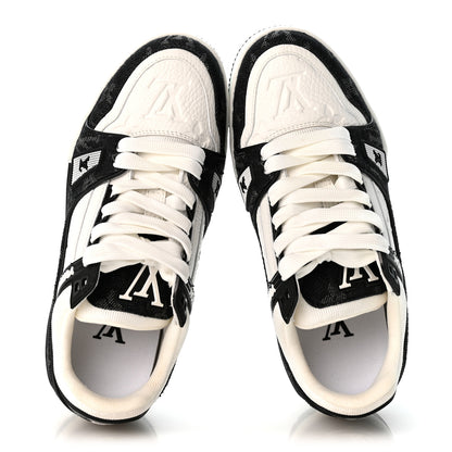 Louis Vuitton Calfskin Embossed Monogram Denim Womens LV Trainer Sneakers 35 Black 2 of 9