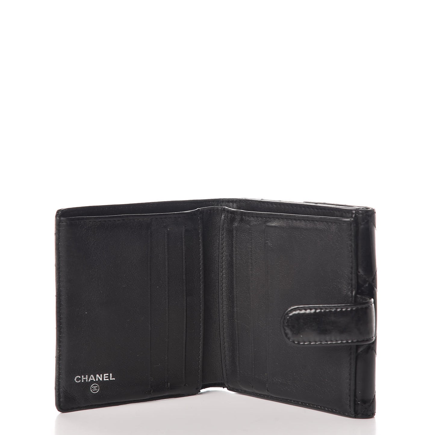 Patent Quilted Compact French Flap Wallet Black