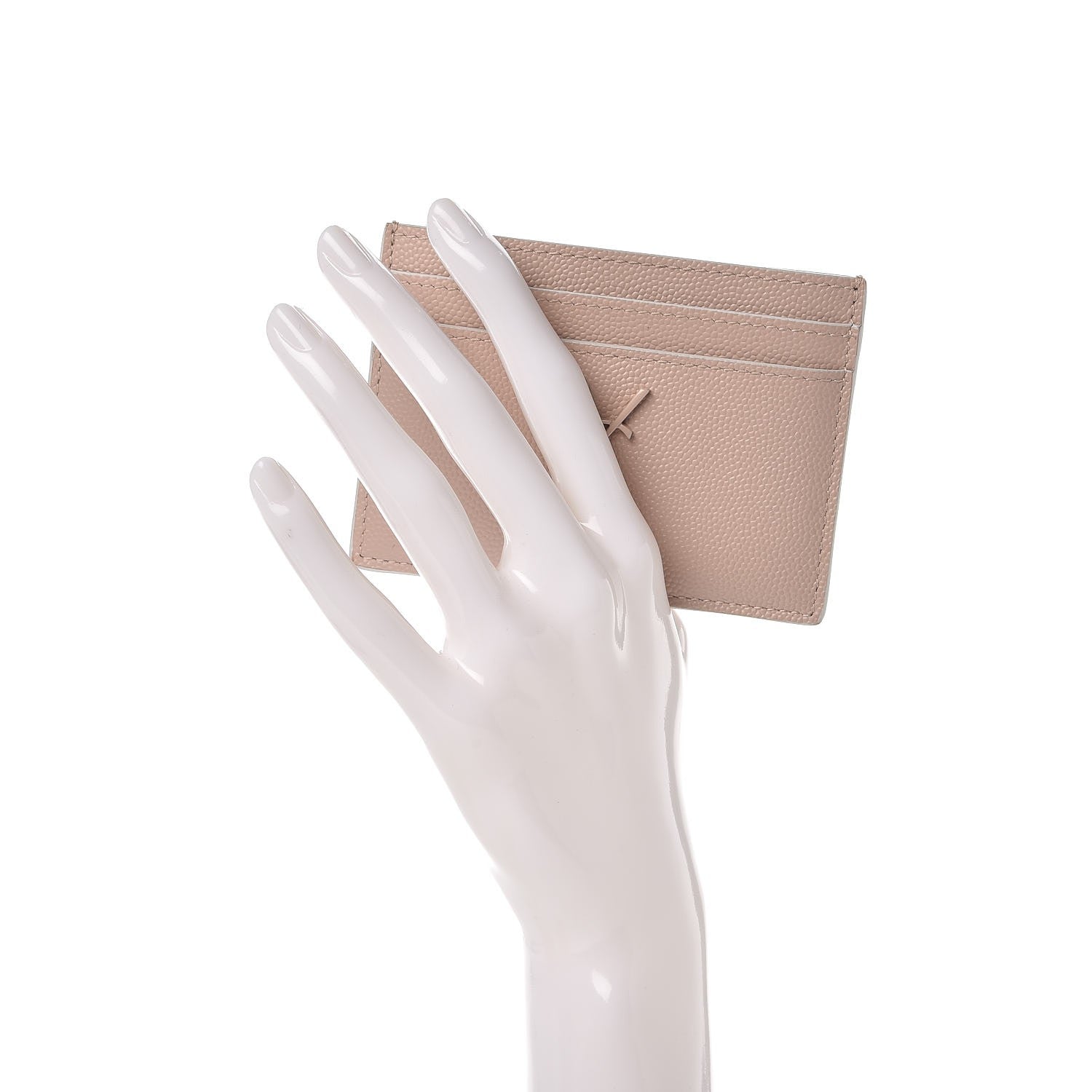 Saint Laurent Grain De Poudre Monogram Credit Card Case Rose 2 of 8