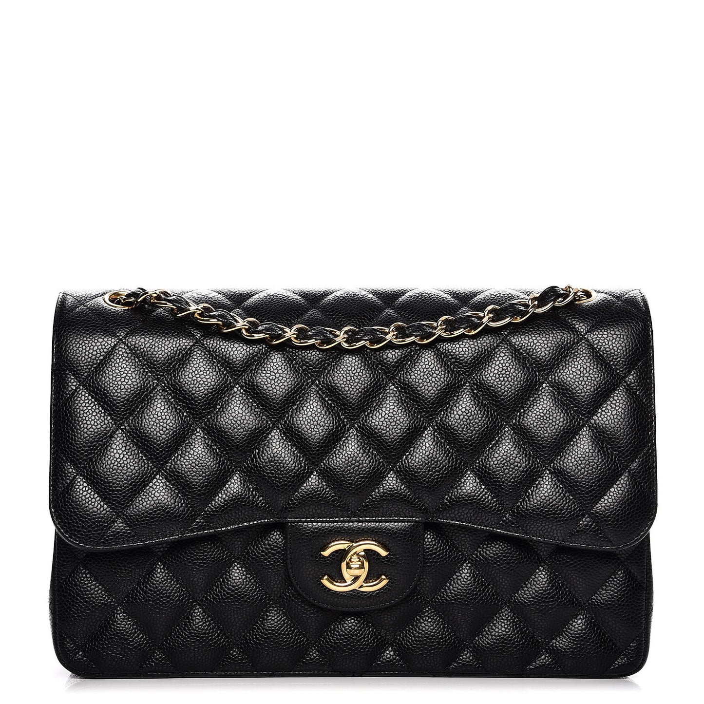Caviar Quilted Jumbo Double Flap Black