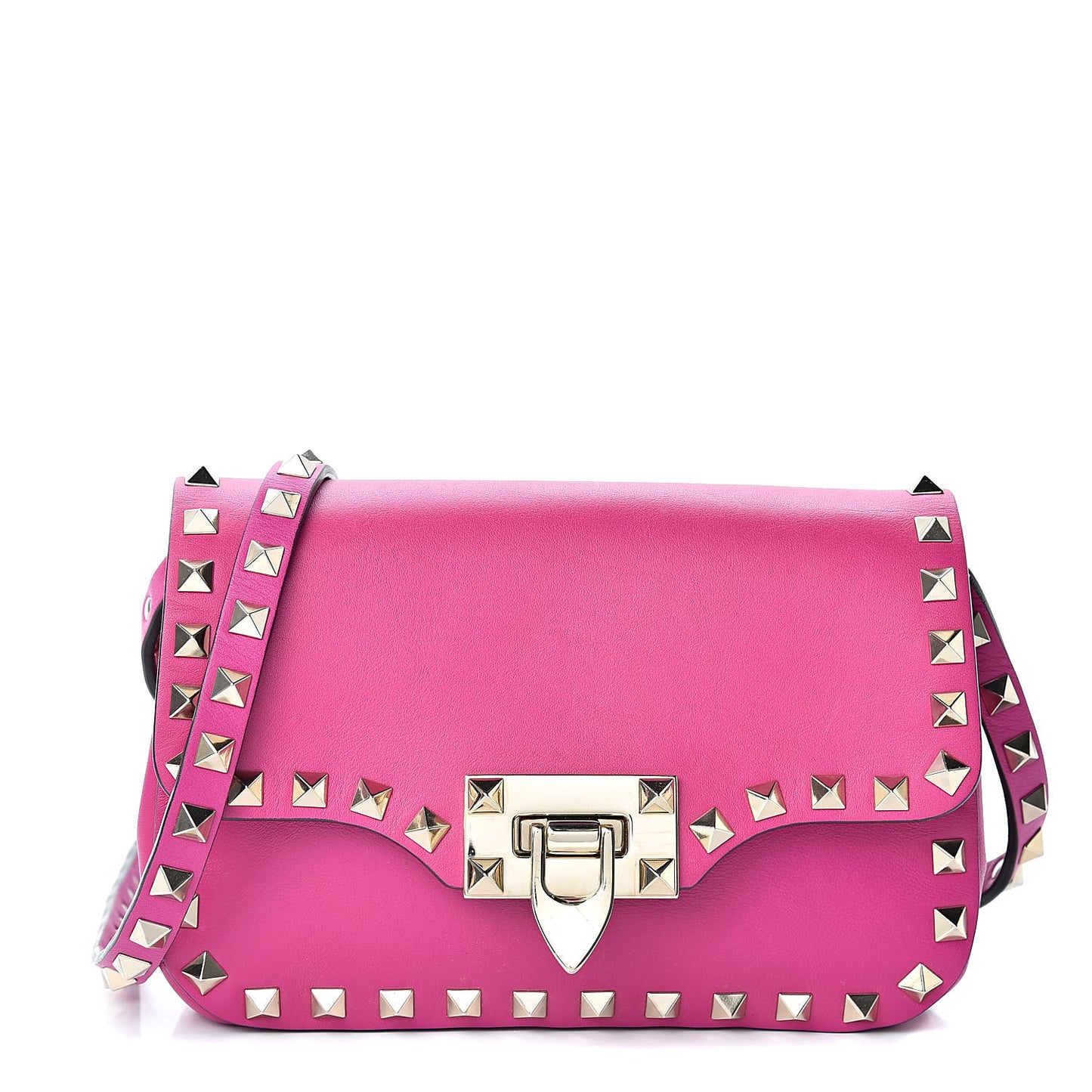 Vitello Mini Rockstud Flap Saddle Crossbody Bag Fuxia
