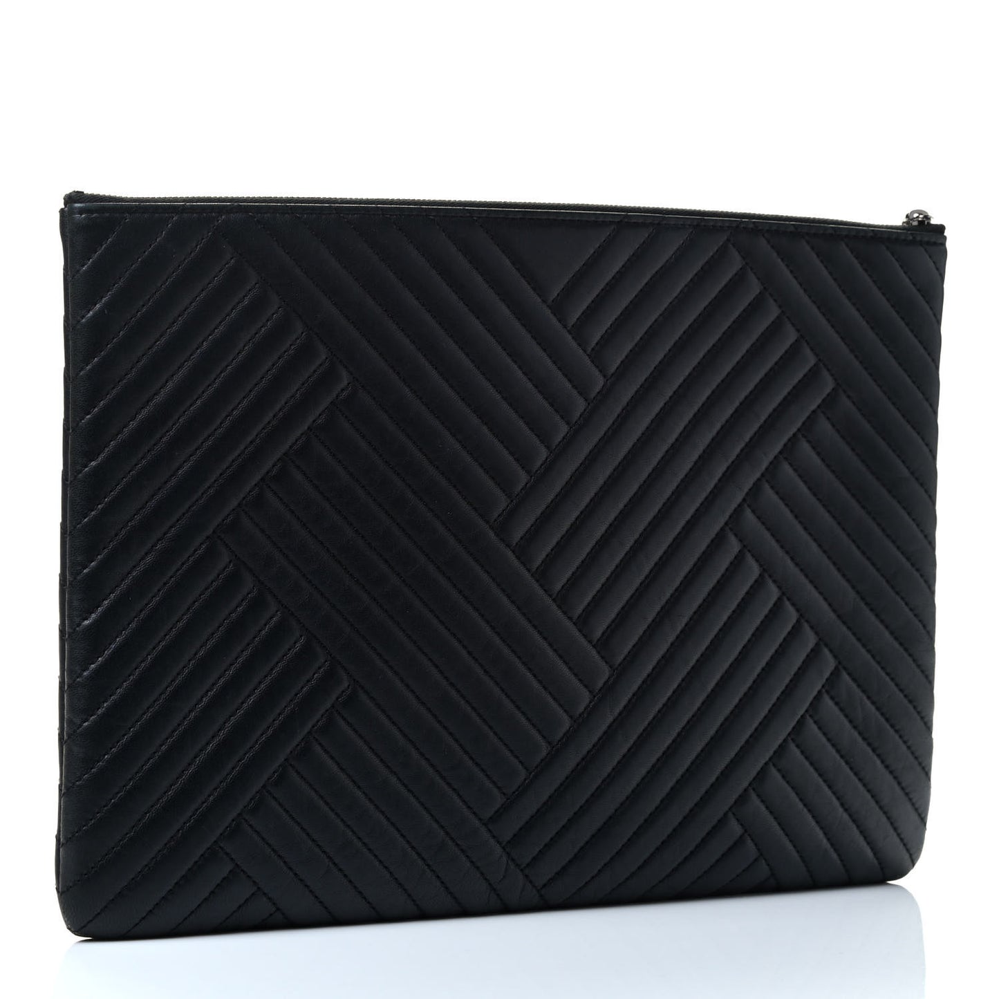 Lambskin Quilted Large Crossing Cosmetic Case Black