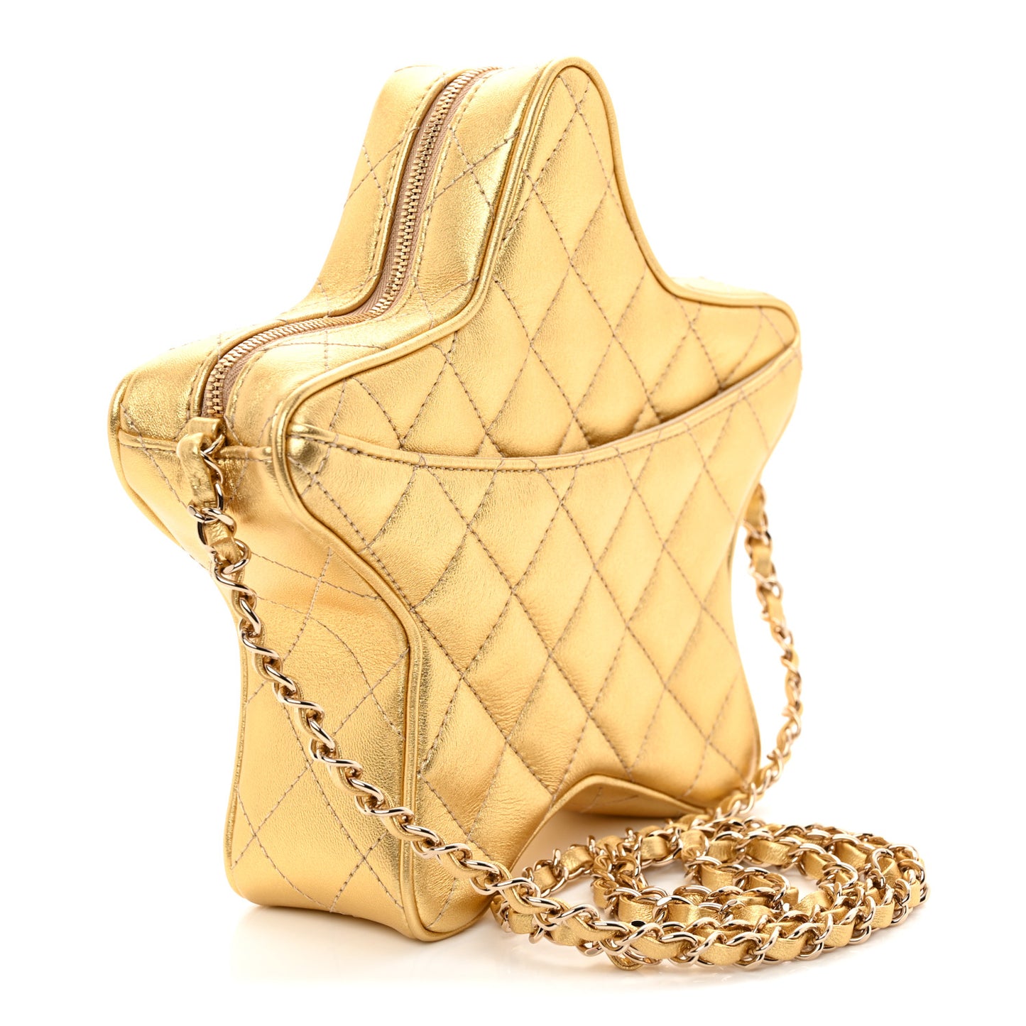 Metallic Lambskin Quilted Walk Of Fame Star Bag Gold