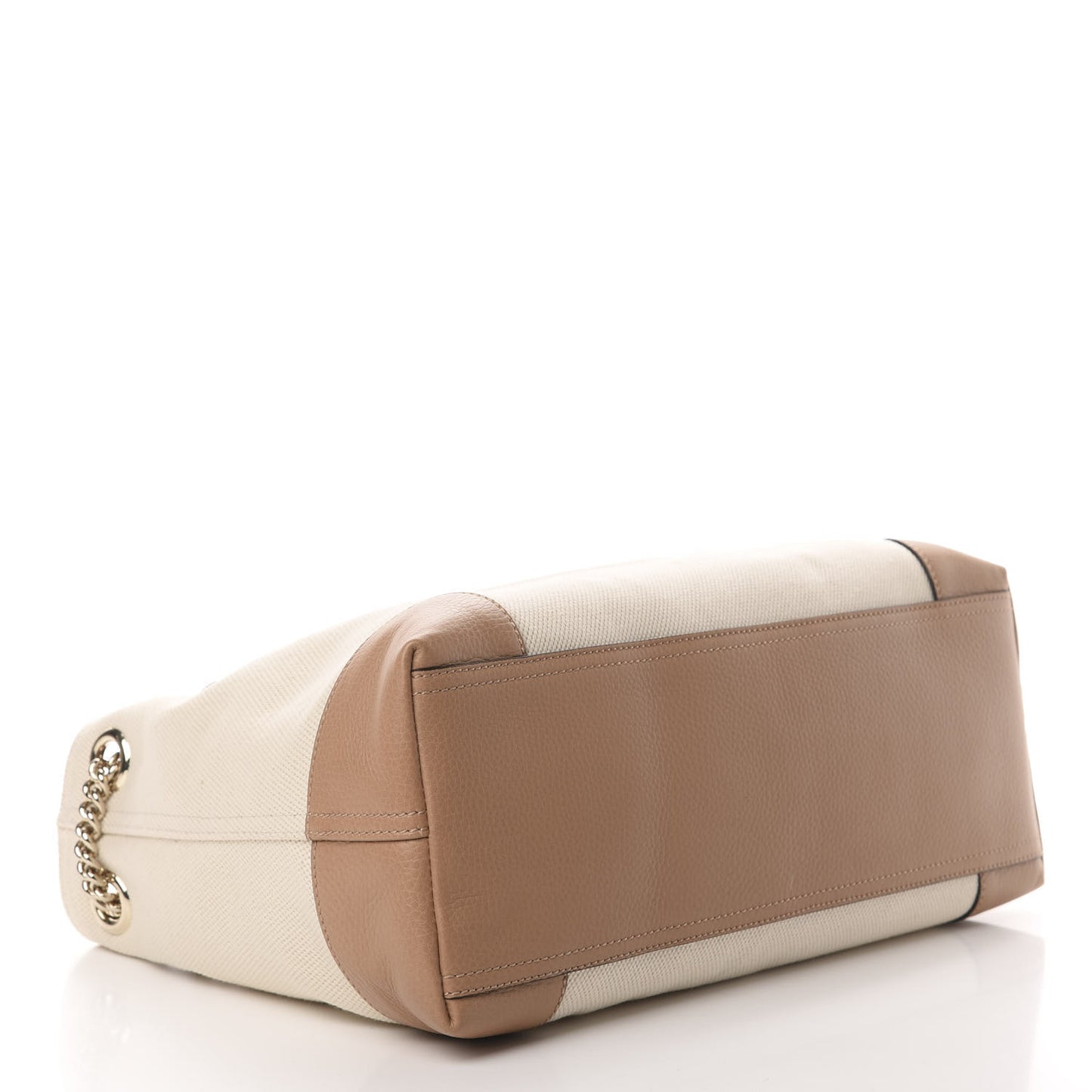 Linen Canvas Pebbled Calfskin Medium Soho Chain Shoulder Bag White Camelia
