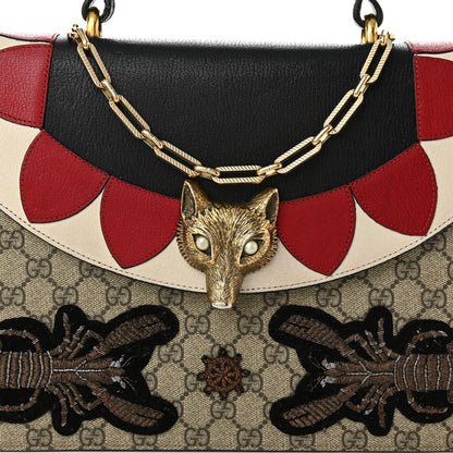 Gucci GG Supreme Monogram Goatskin Pearl Embroidered Medium Fox Broche Top Handle Bag Beige Ebony Black Hibiscus Red Mystic White 8 of 17