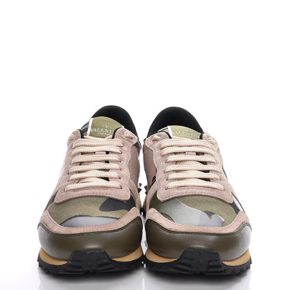 Valentino Garavani Fabric Suede Camouflage Womens Rockrunner Sneakers 38 Army Green Beige 2 of 8