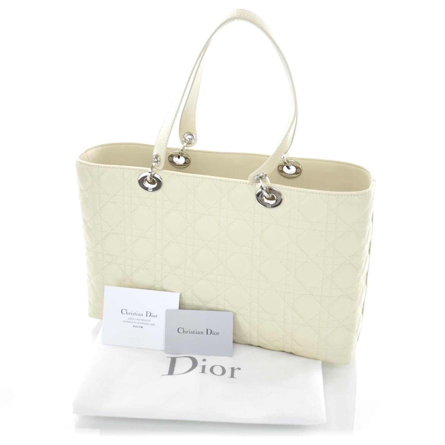 Christian Dior Calfskin Cannage Stitched Tote Beige 3 of 11