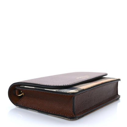 Burberry Grained Calfskin House Check Tartan Mix Hampshire Wallet On Chain Tan 4 of 8