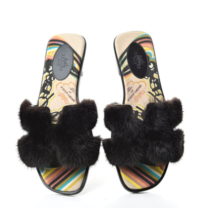 Hermes Mink Fur Sandals 39 Black 6 of 9
