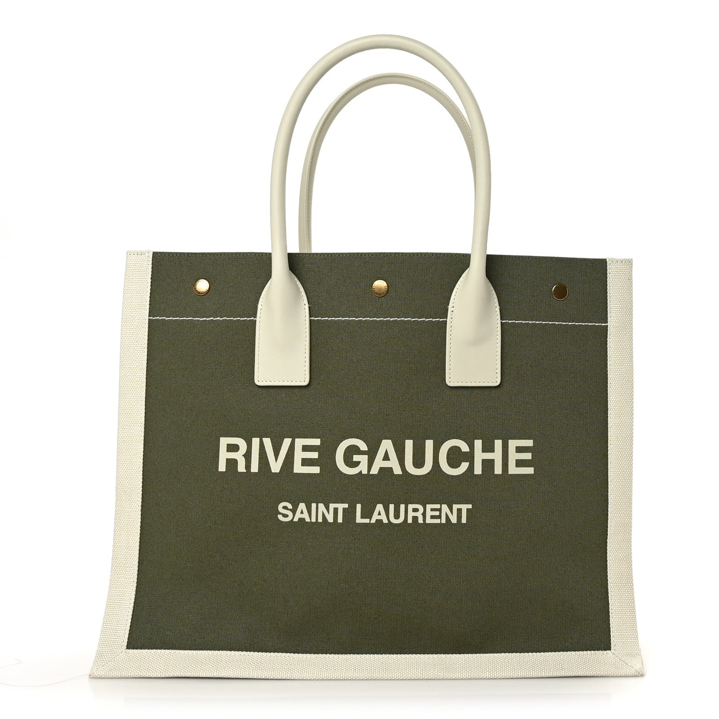 Linen Calfskin Small Rive Gauche Tote Military Green Blanc Vintage