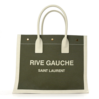 Saint Laurent Linen Calfskin Small Rive Gauche Tote Military Green Blanc Vintage 1 of 8