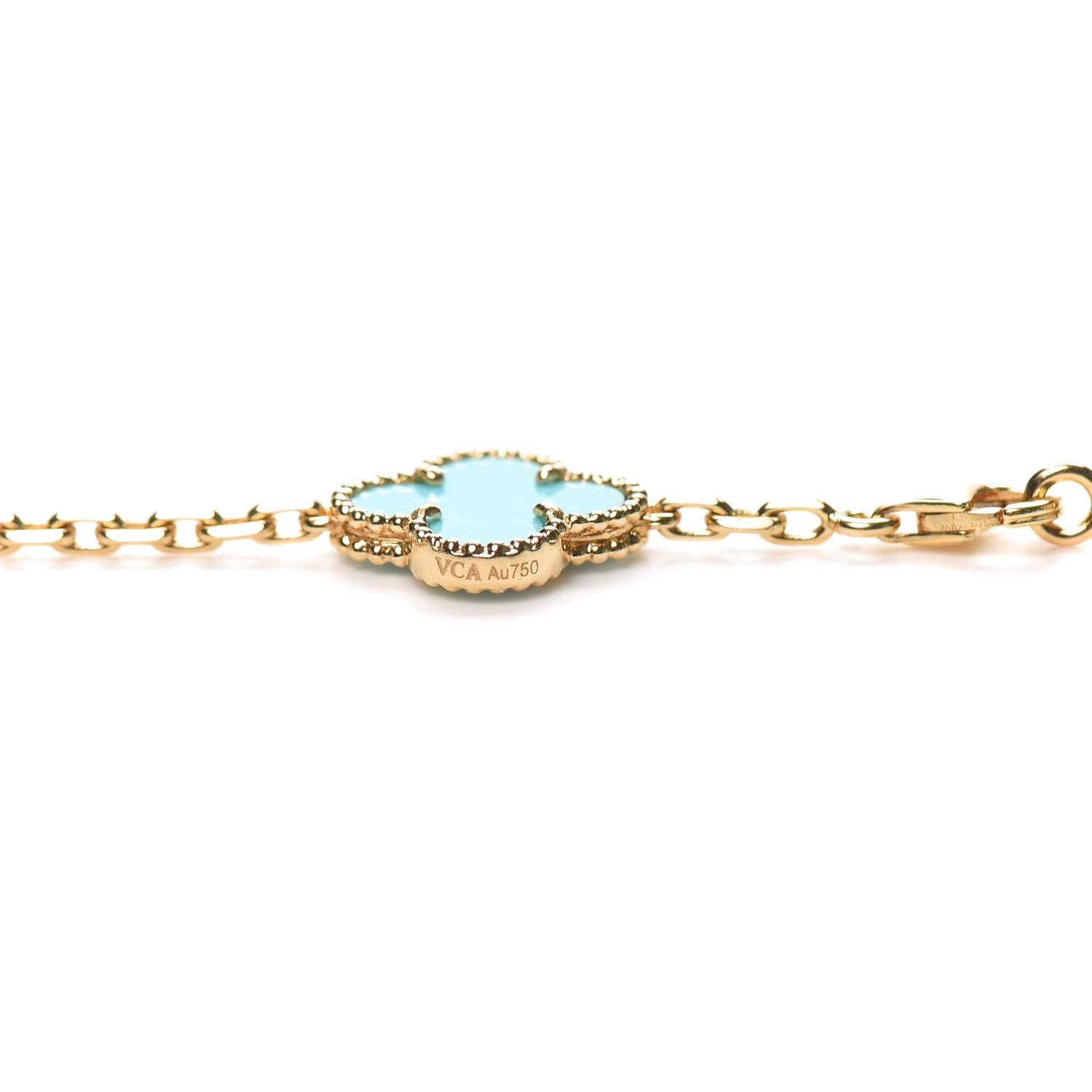 Van Cleef & Arpels 18K Yellow Gold Turquoise 20 Motifs Vintage Alhambra Necklace 5 of 8