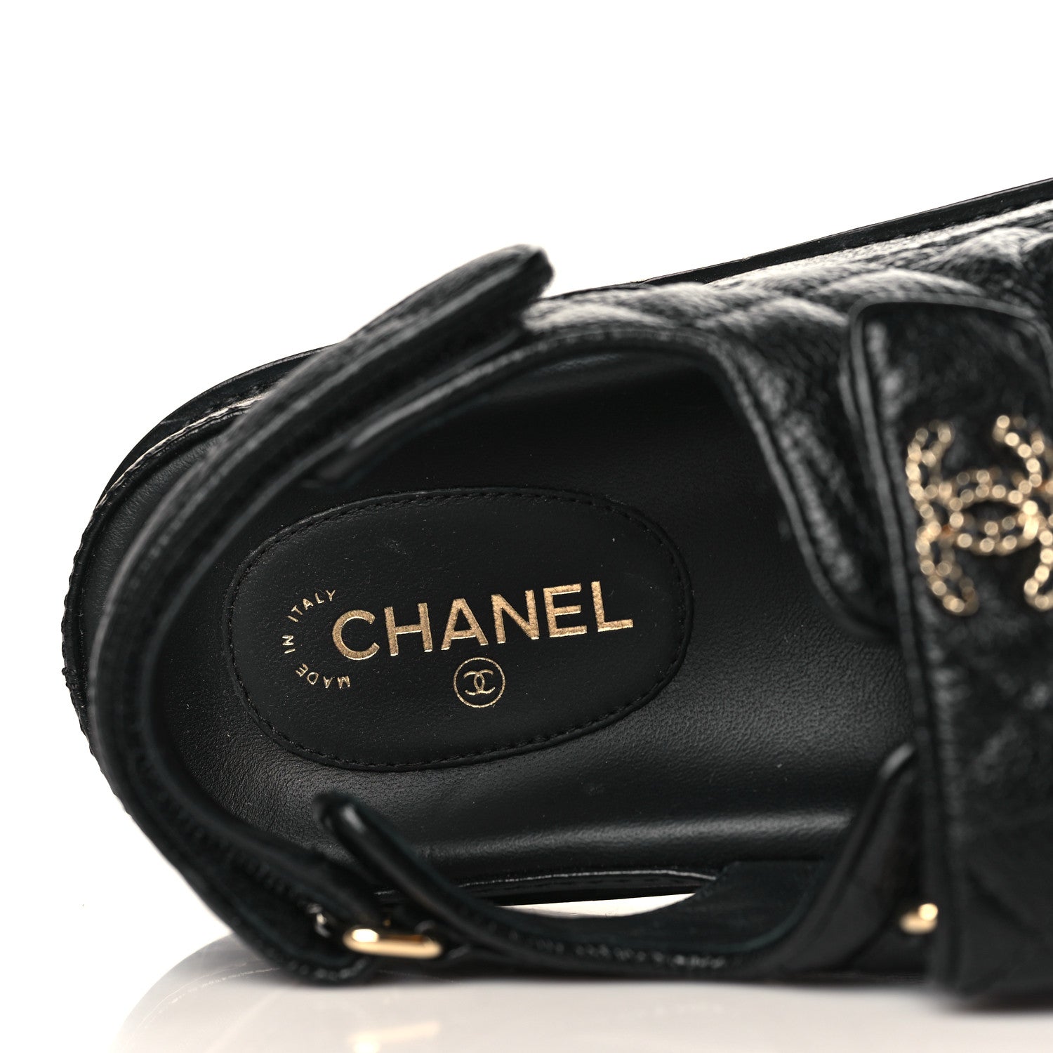 Chanel Grained Calfskin Velcro Dad Sandals 37 Black 7 of 9