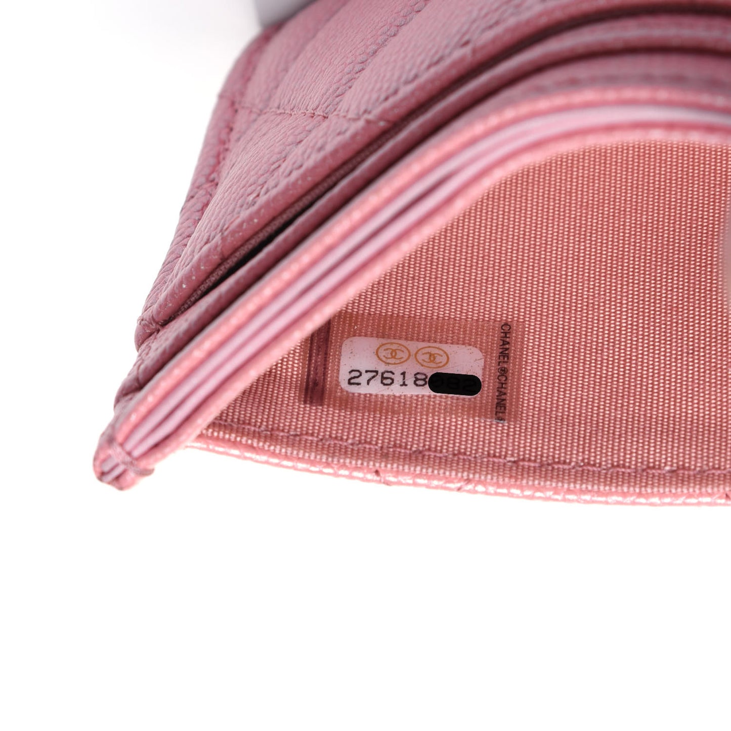 Iridescent Caviar Quilted Card Holder Rose Pink