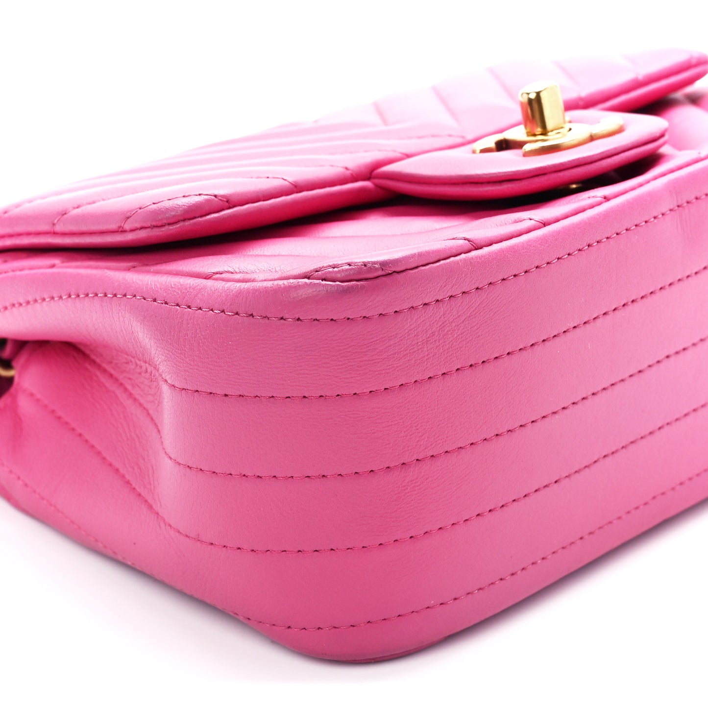 Lambskin Chevron Quilted Mini Square Flap Fuchsia