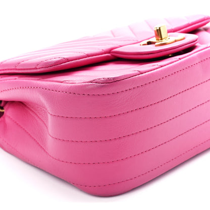 Chanel Lambskin Chevron Quilted Mini Square Flap Fuchsia 11 of 12