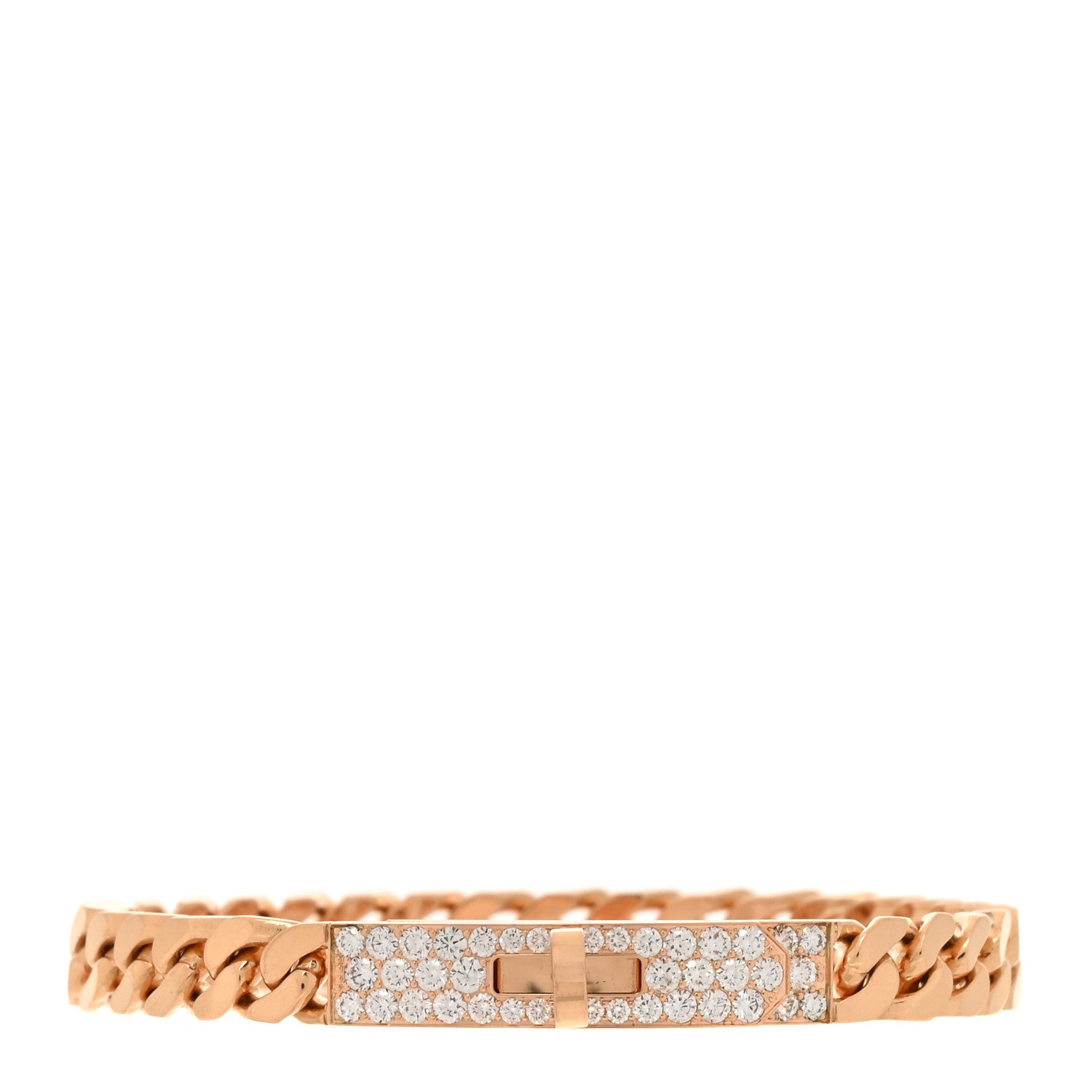 Hermes 18K Rose Gold Diamond PM Kelly Gourmette Bracelet ST 1 of 3