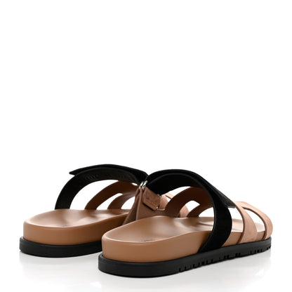 Hermes Suede Goatskin Womens Chypre Sandals 40 Beige Black 4 of 9