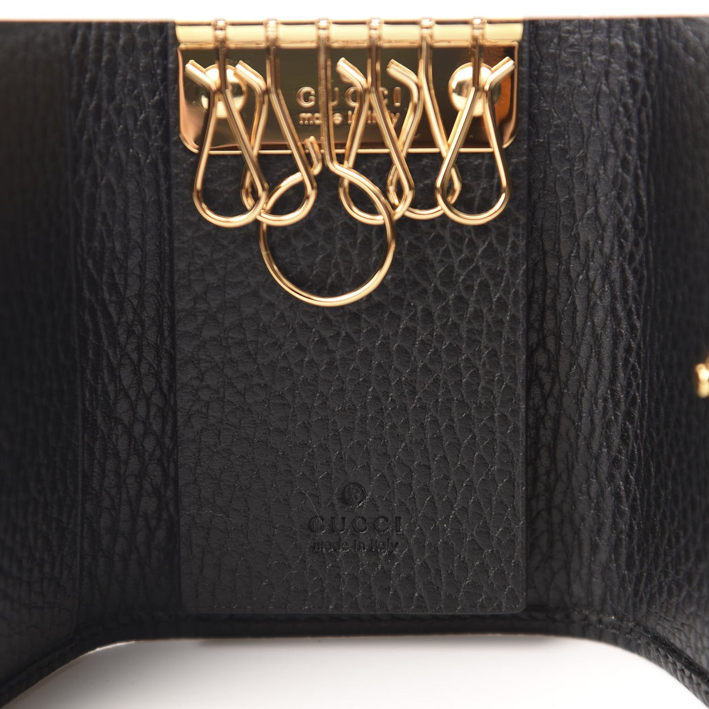 Pebbled Calfskin GG Marmont 6 Key Holder Black