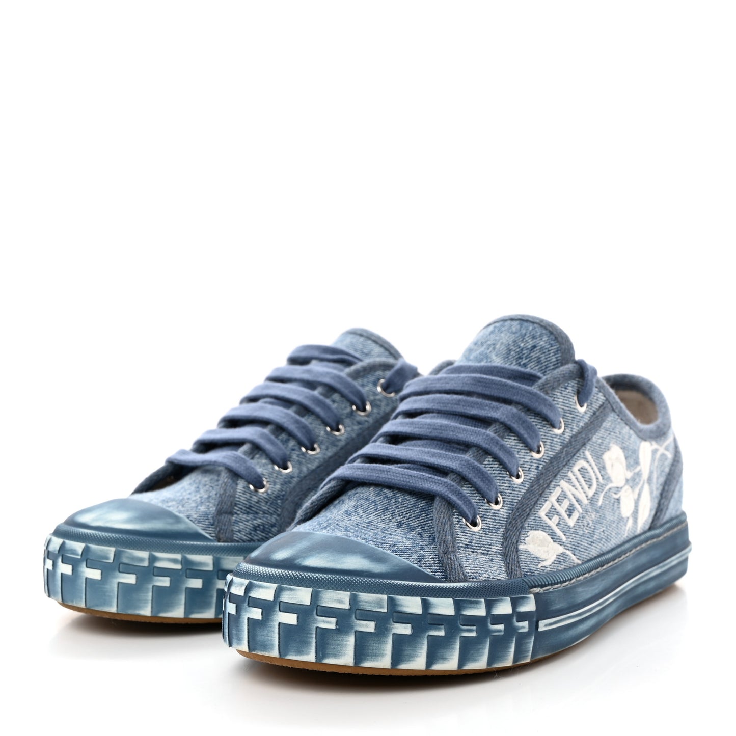 Denim Logo Rose Embroidered Womens Domino Low Top Sneakers 40 Denim White