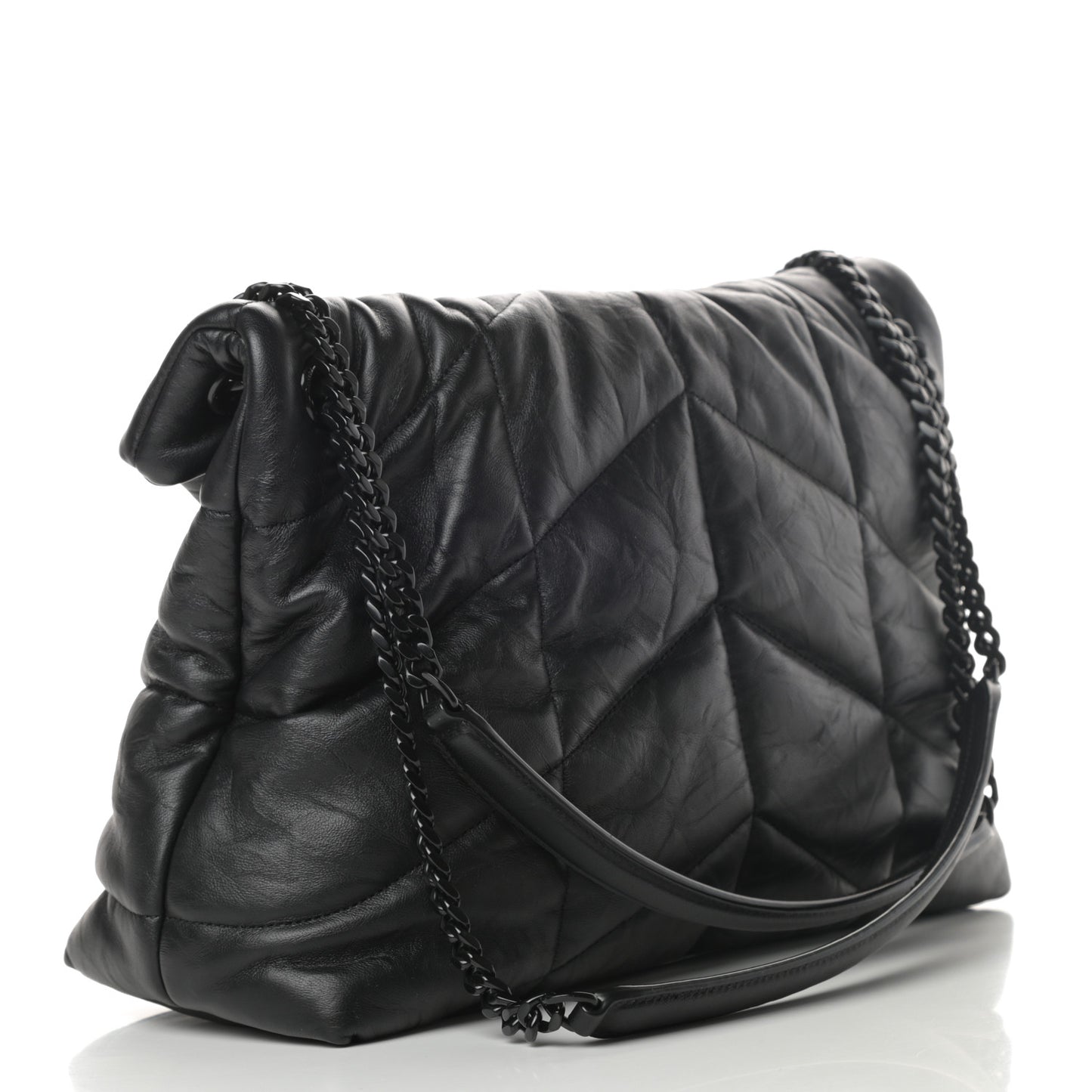 Calfskin Quilted Medium Loulou Puffer Monogram Chain Satchel Black