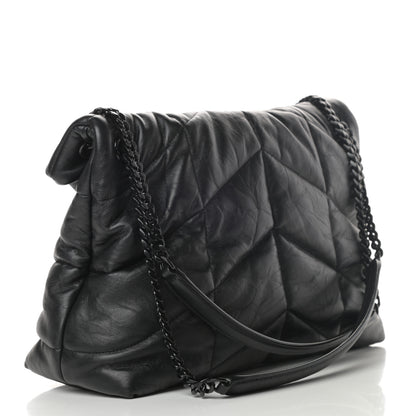 Saint Laurent Calfskin Quilted Medium Loulou Puffer Monogram Chain Satchel Black 3 of 10