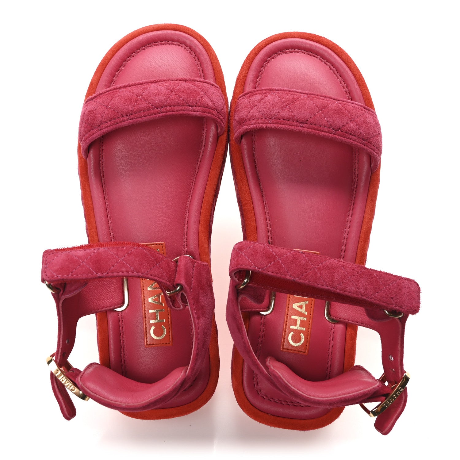 Chanel Suede Quilted Platform Sandals 37.5 Red Light Red 2 of 9