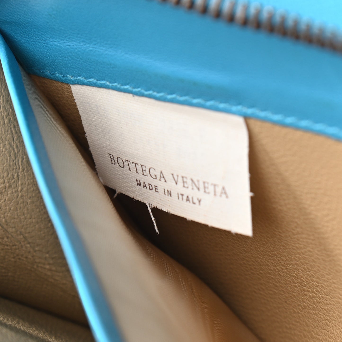 Nappa Intrecciato Zip Around Wallet Blue White