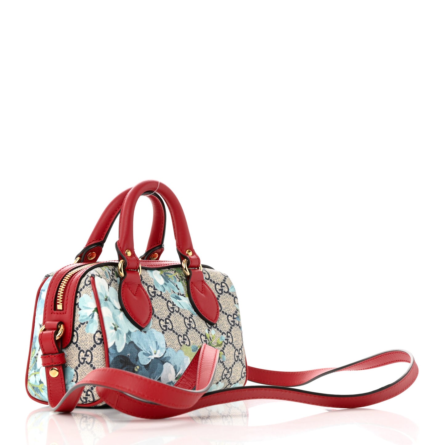 GG Supreme Monogram Blooms Mini Boston Navy Blue Hibiscus