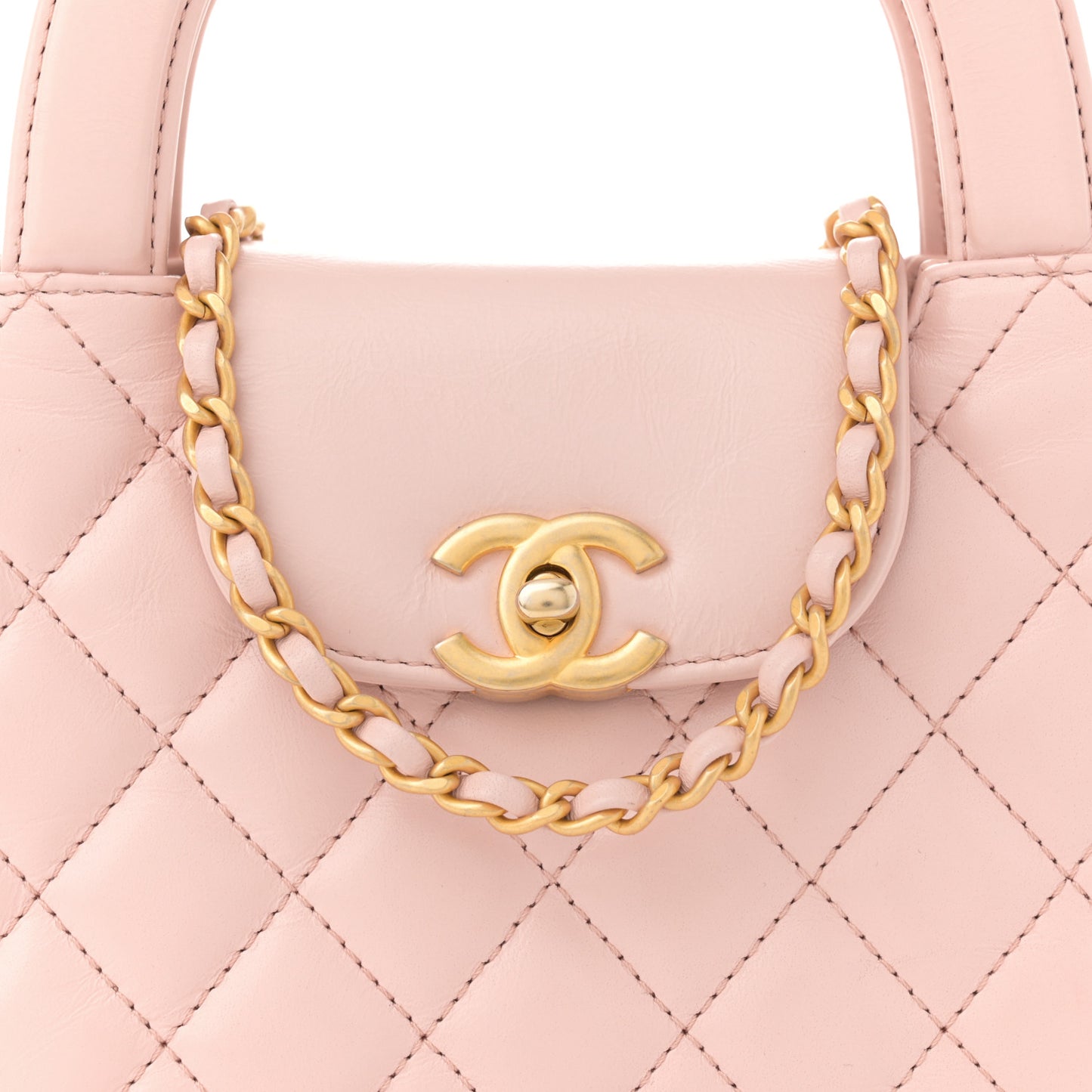 Shiny Aged Calfskin Quilted Nano Kelly Shopper Light Pink