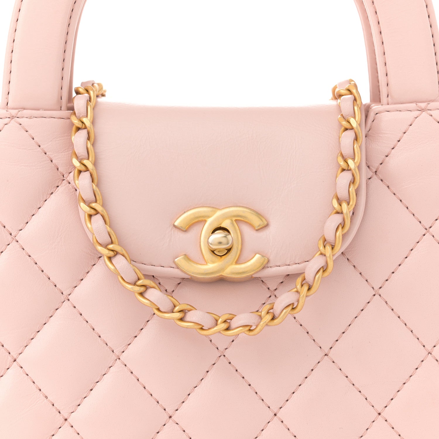 Chanel Shiny Aged Calfskin Quilted Nano Kelly Shopper Light Pink 8 of 11