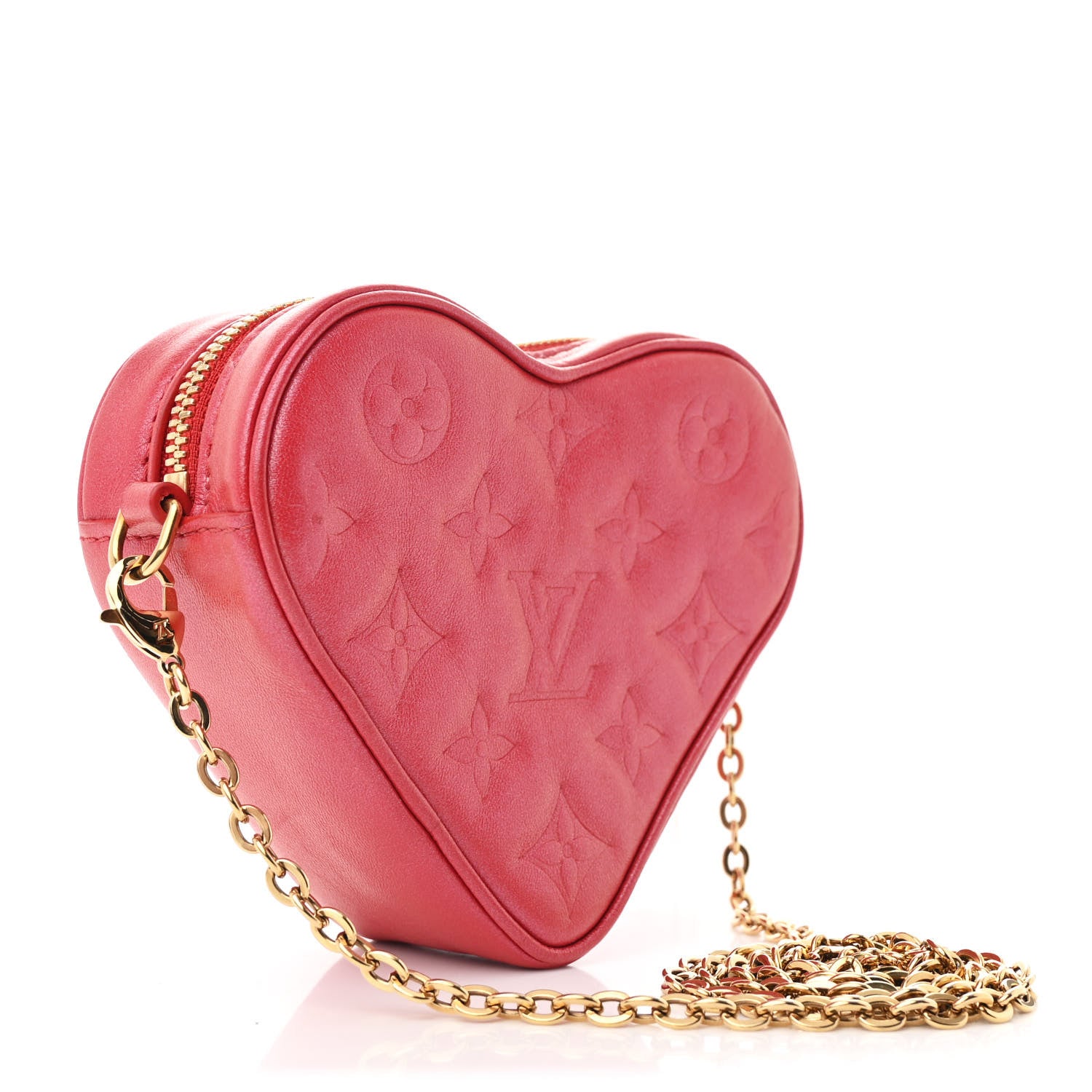 Louis Vuitton Lambskin Embossed Monogram Fall In Love Sac Coeur Heart Chain Bag Lipstick Red 2 of 8