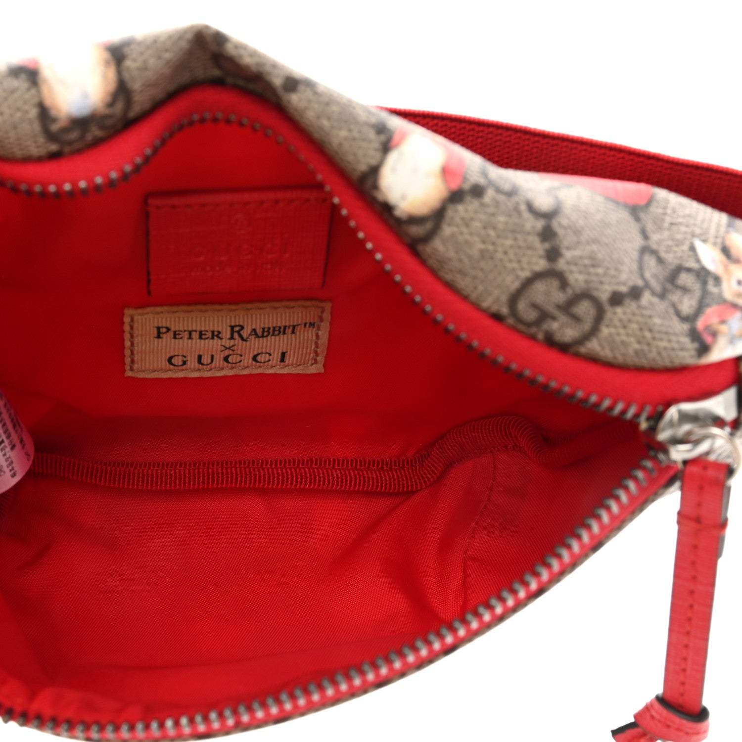 Gucci X PETER RABBIT GG Supreme Monogram Rabbit Print Childrens Belt Bag Beige Ebony Red 5 of 10