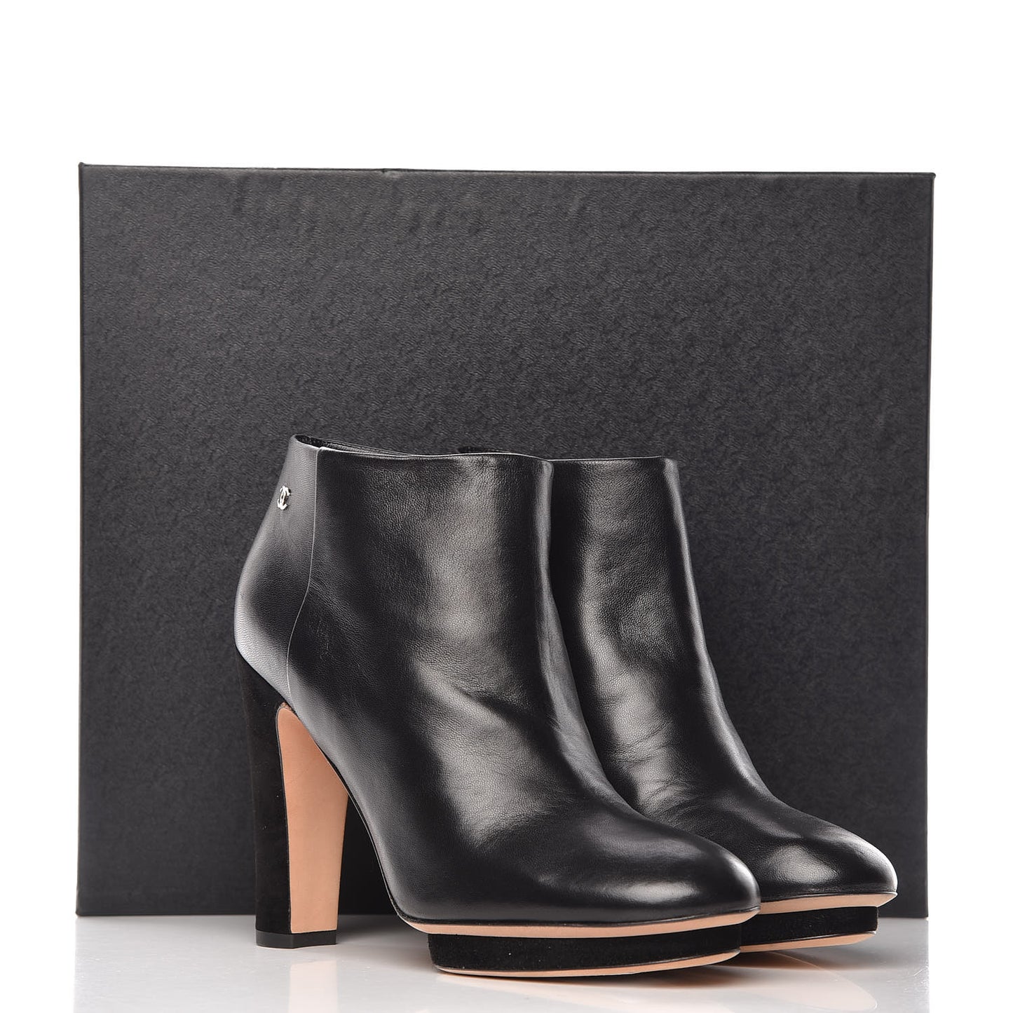 Lambskin Suede CC Platform Ankle Boots 38 Black