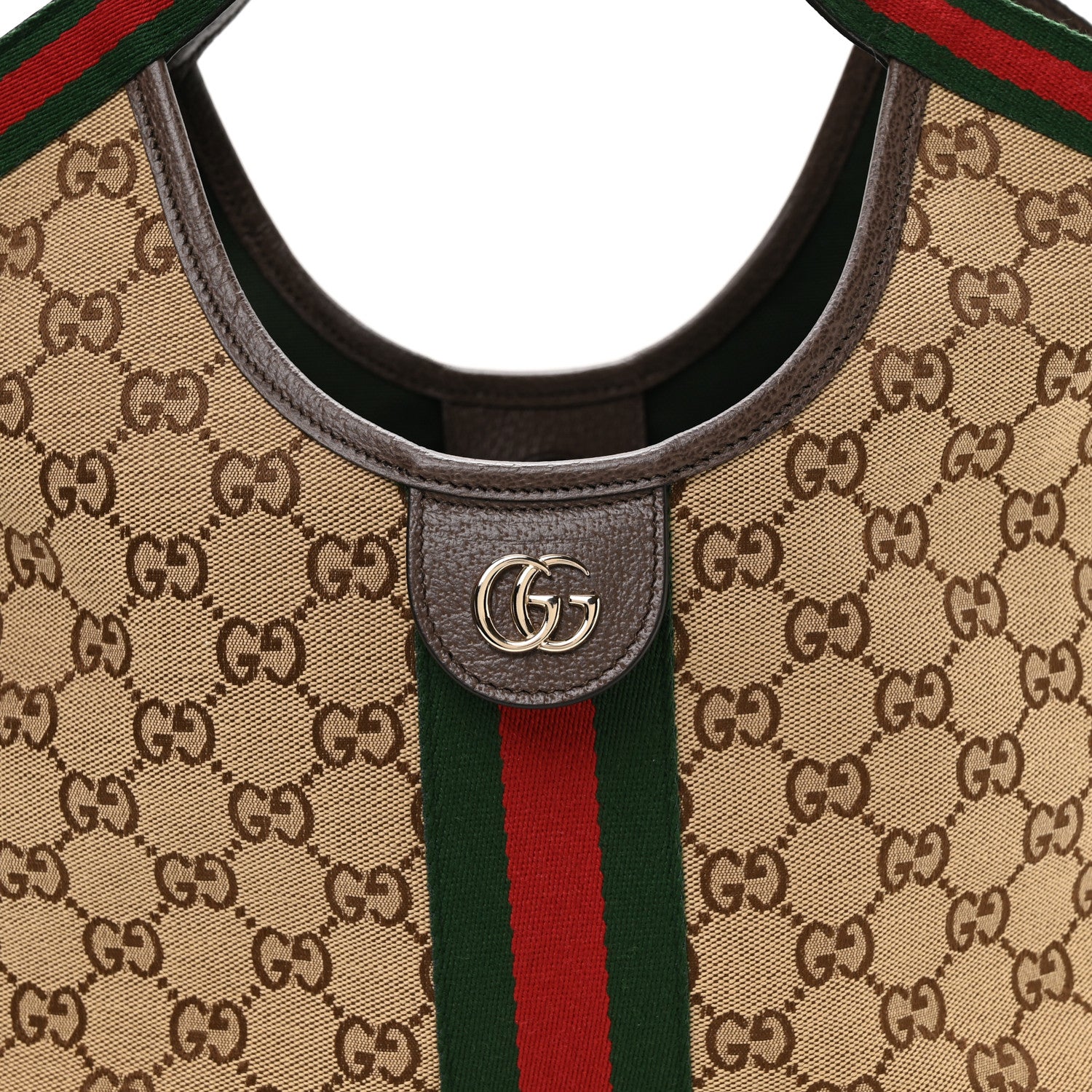 Gucci Monogram Web Small Giglio Tote Beige Dark Brown 8 of 11