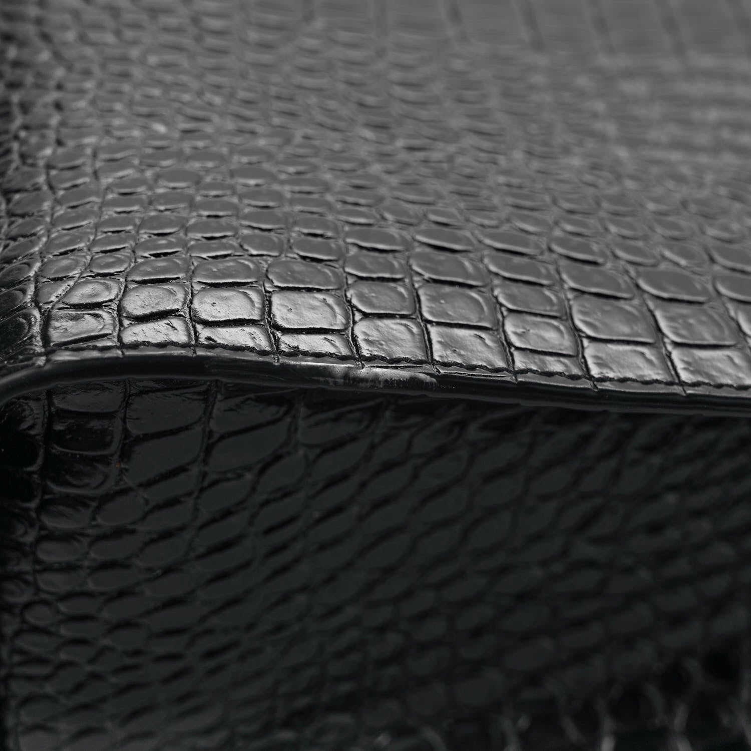 Saint Laurent Shiny Calfskin Crocodile Embossed Small Manhattan Shopper Tote Black 9 of 10