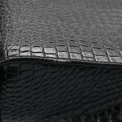 Saint Laurent Shiny Calfskin Crocodile Embossed Small Manhattan Shopper Tote Black 9 of 10