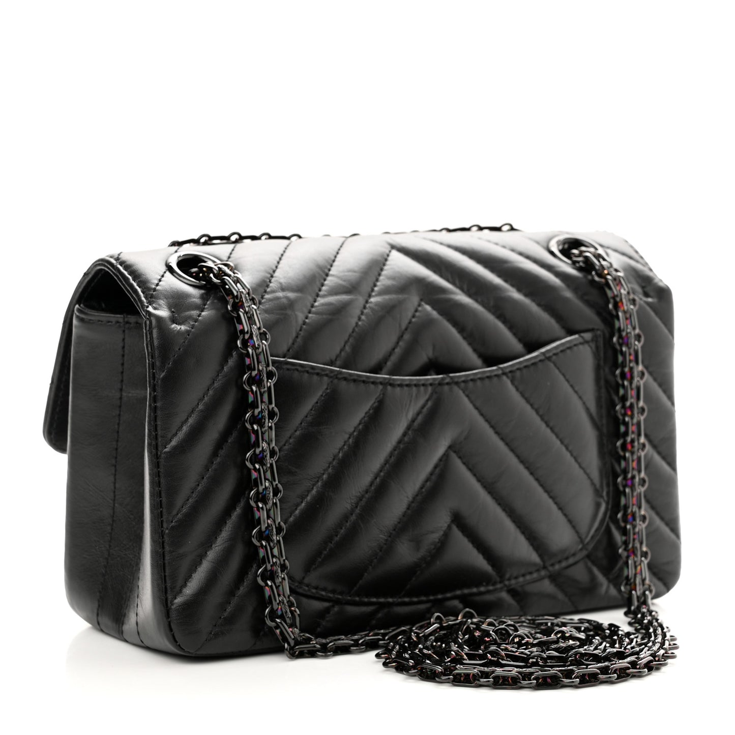Aged Calfskin Chevron Quilted 2.55 Reissue Mini Flap So Black