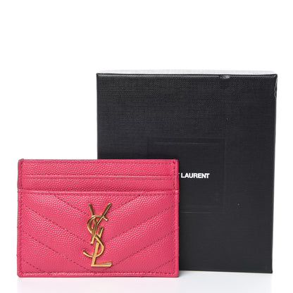 Saint Laurent Grain De Poudre Matelasse Chevron Monogram Credit Card Case Fresh Fuxia 9 of 9