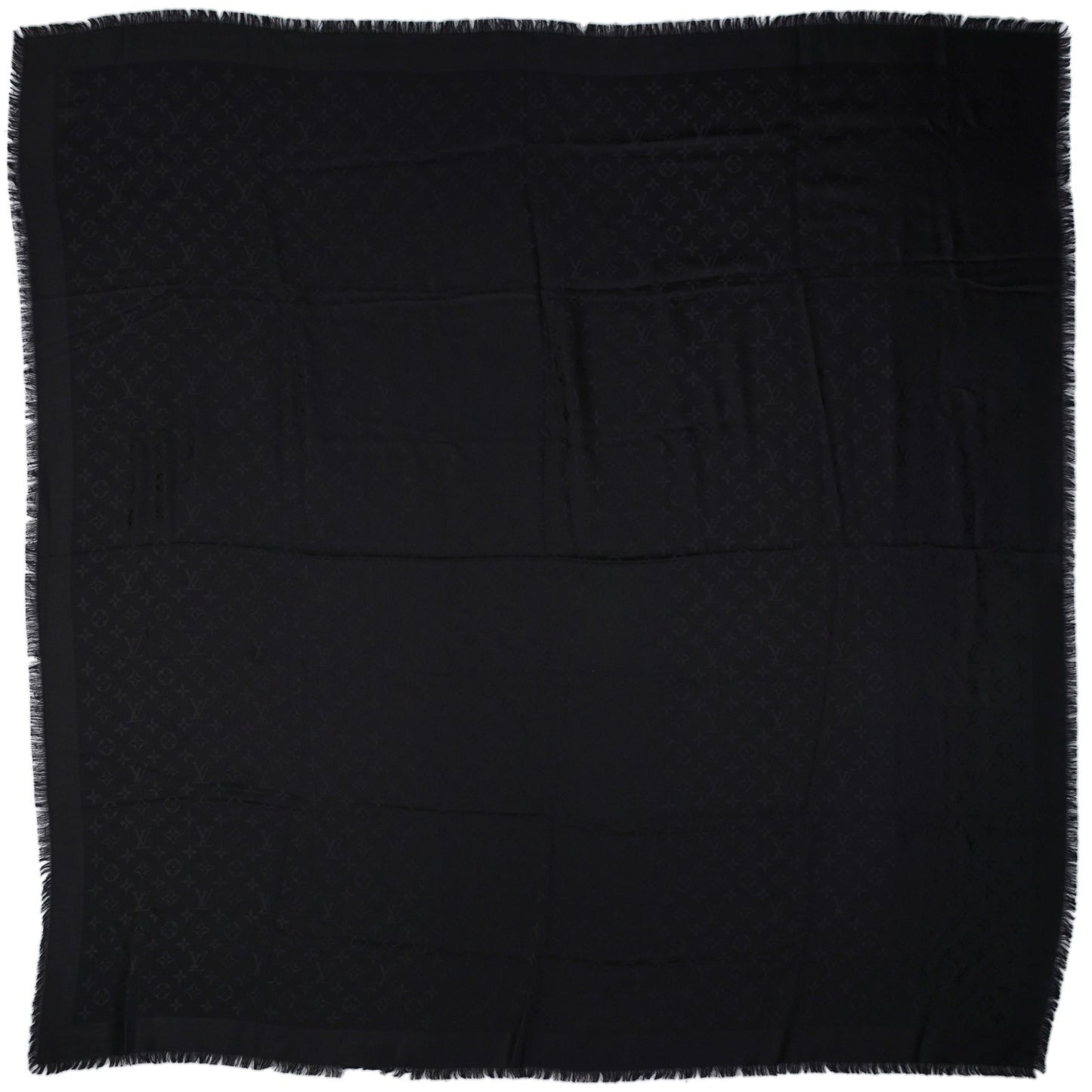 Silk Wool Monogram Shawl Black