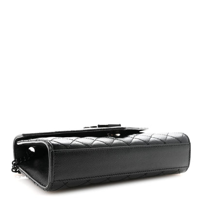 Saint Laurent Grain De Poudre Textured Mixed Matelasse Triquilt Small Monogram Monochrome Satchel Black 4 of 9