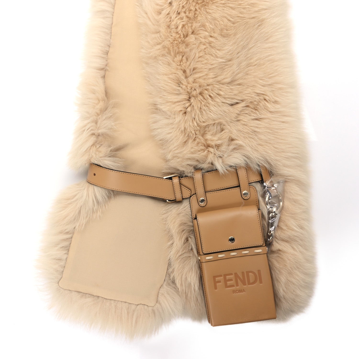Fendi Fox Fur Vitello King Stole With Pouch Gold 2 of 3
