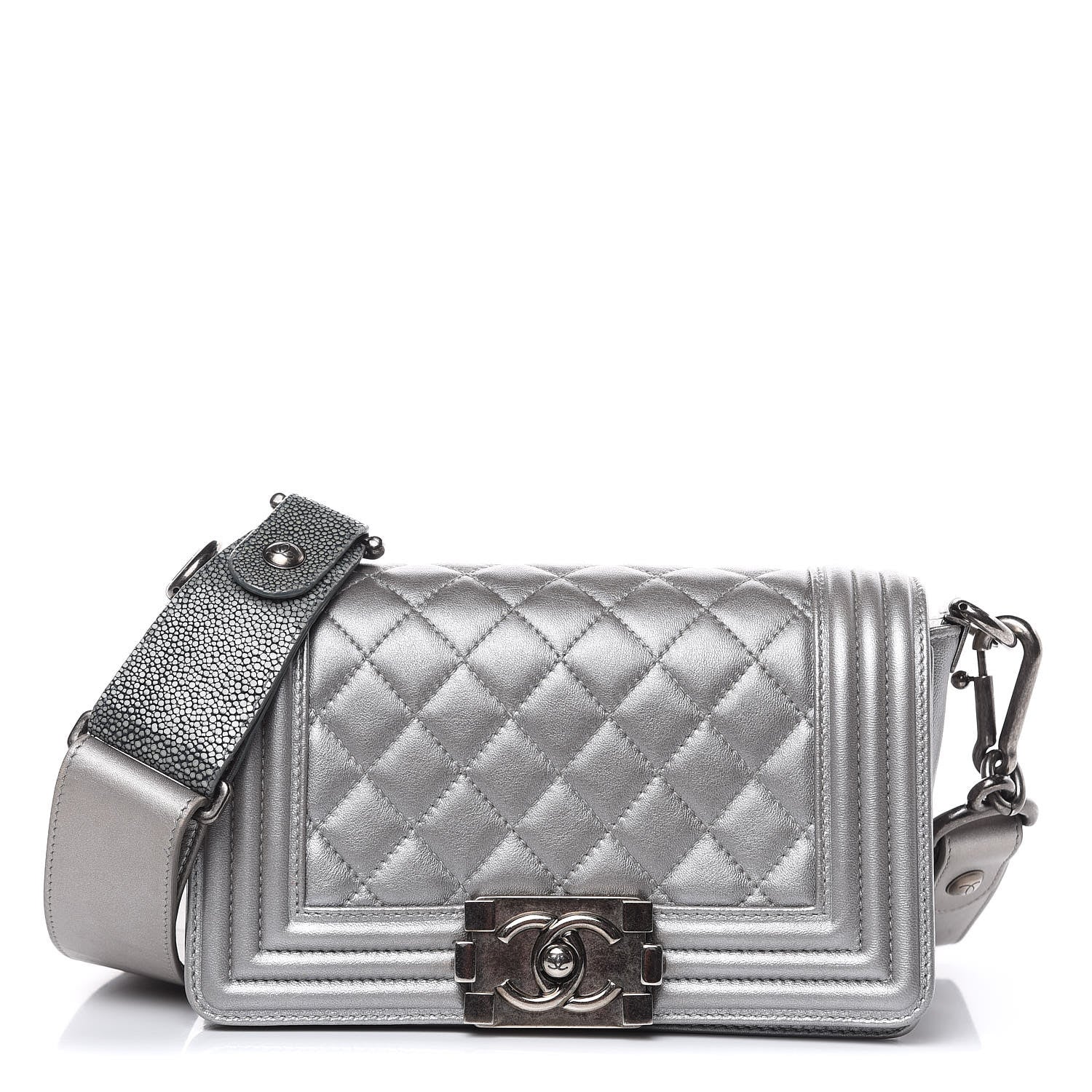 Chanel Metallic Lambskin Stingray Quilted Small Boy Flap Silver 1 of 13